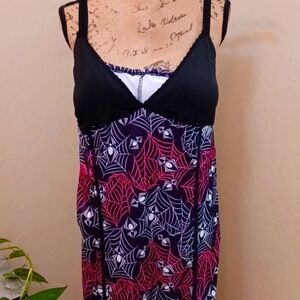 TOO FAST 3X CAMI DRESS PURPLE AND BLACK SPIDERWEB 🕸 LACE TRIM